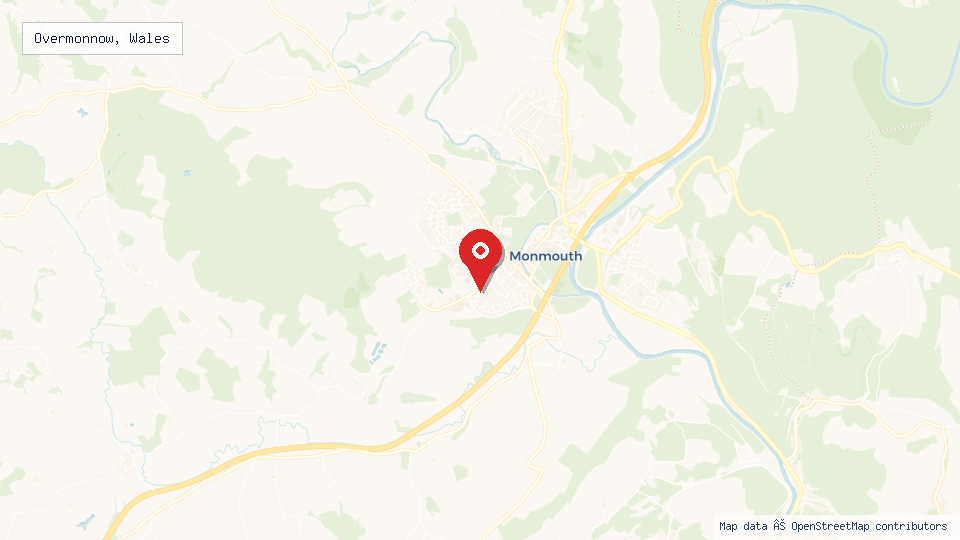Street map of Overmonnow, Wales with location pin