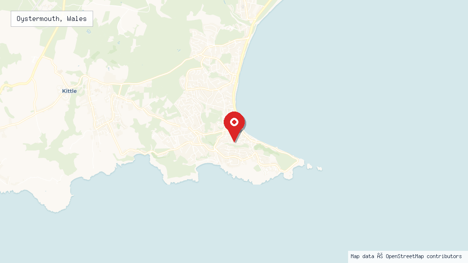 Street map of Oystermouth, Wales with location pin
