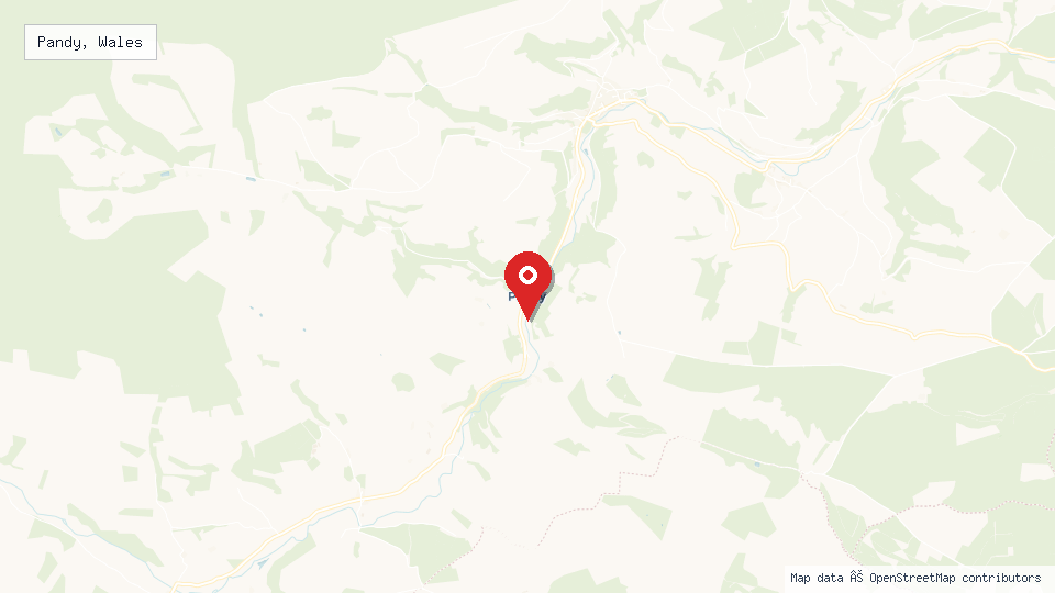 Street map of Pandy, Wales with location pin