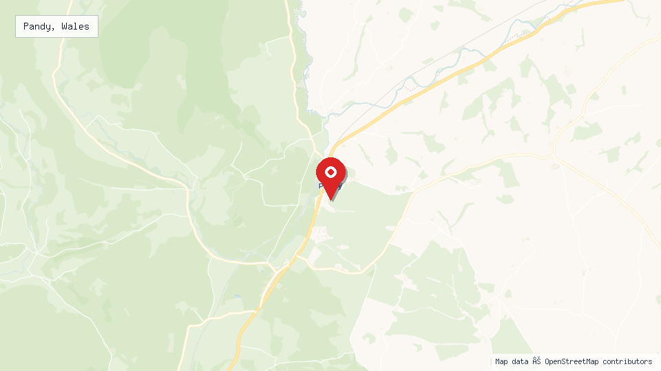 Street map of Pandy, Wales with location pin