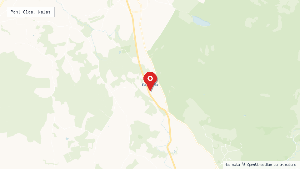Street map of Pant Glas, Wales with location pin