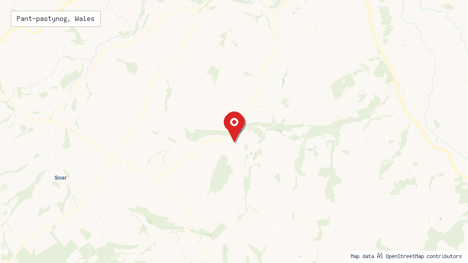 Street map of Pant-pastynog, Wales with location pin