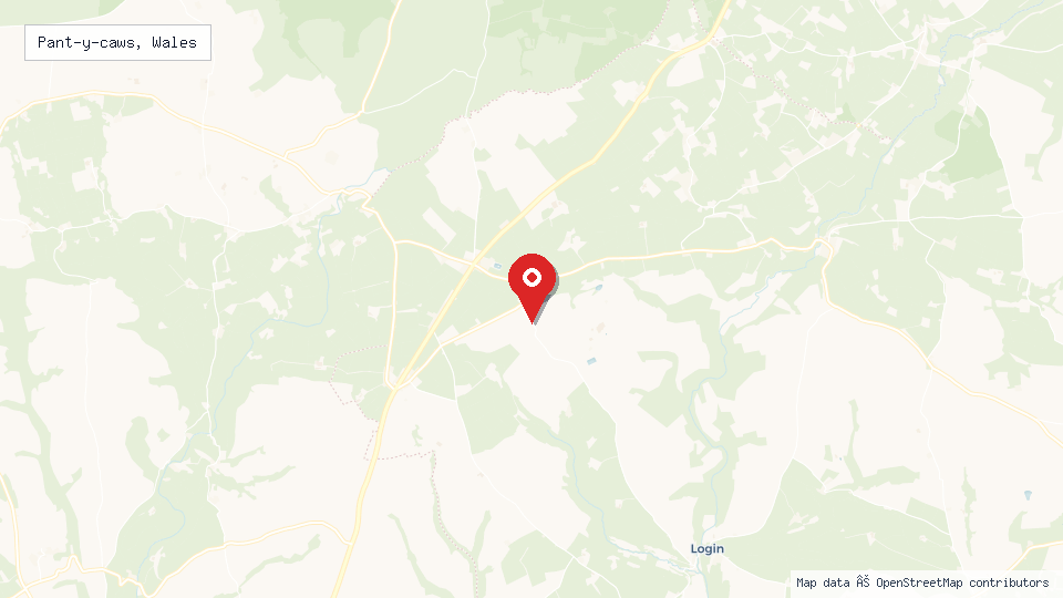 Street map of Pant-y-caws, Wales with location pin