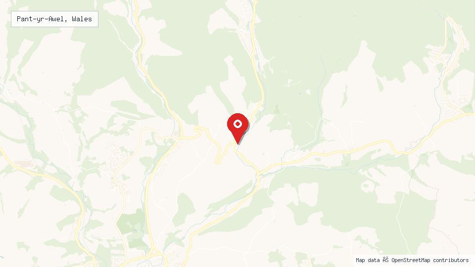 Street map of Pant-yr-Awel, Wales with location pin