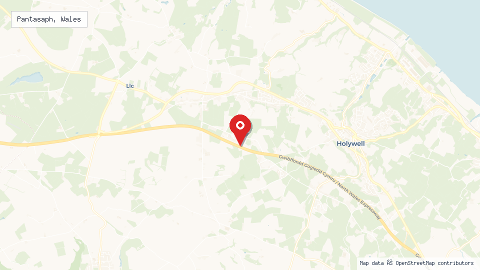 Street map of Pantasaph, Wales with location pin