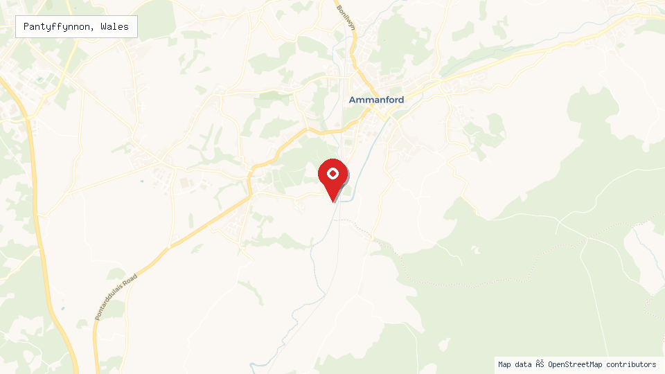 Street map of Pantyffynnon, Wales with location pin