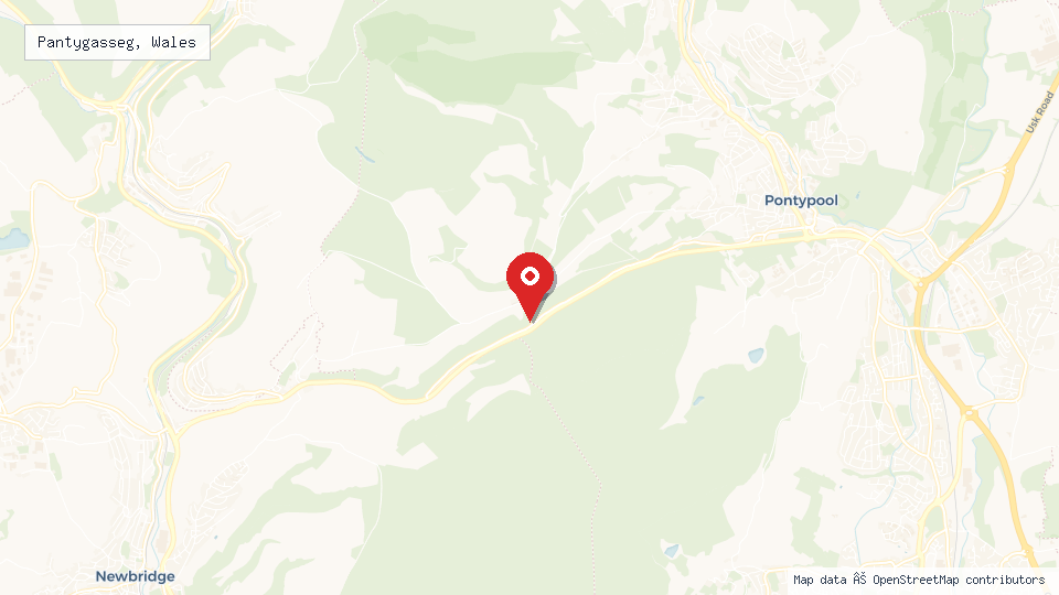 Street map of Pantygasseg, Wales with location pin
