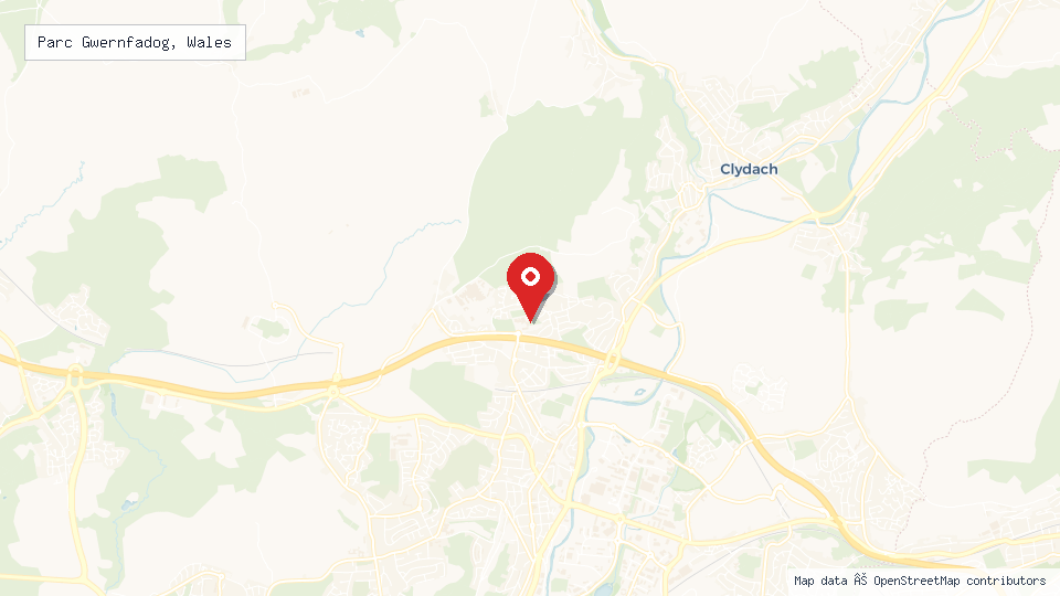Street map of Parc Gwernfadog, Wales with location pin