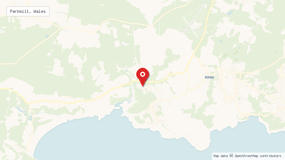 Street map of Parkmill, Wales with location pin