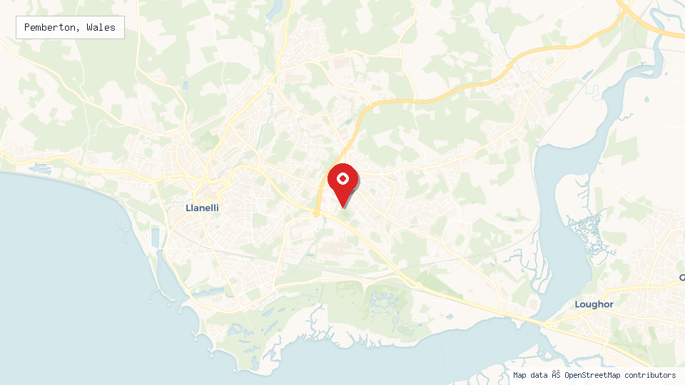 Street map of Pemberton, Wales with location pin