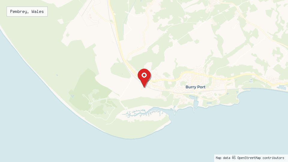 Street map of Pembrey, Wales with location pin