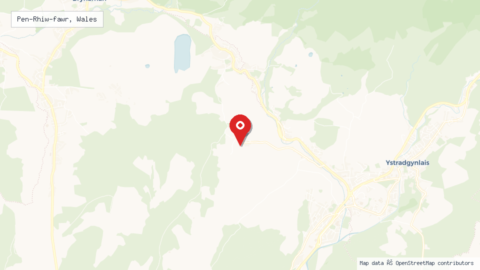 Street map of Pen-Rhiw-fawr, Wales with location pin