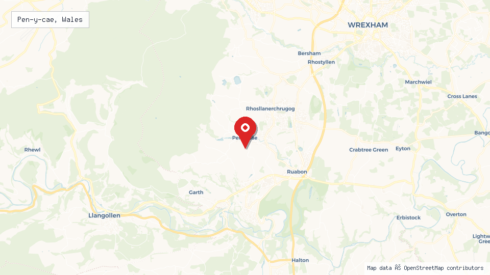 Street map of Pen-y-cae, Wales with location pin