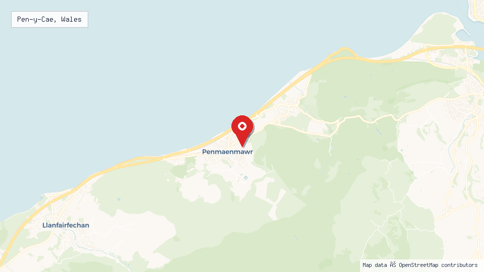 Street map of Pen-y-Cae, Wales with location pin