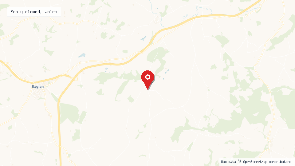 Street map of Pen-y-clawdd, Wales with location pin
