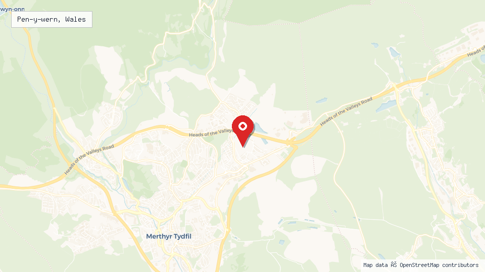 Street map of Pen-y-wern, Wales with location pin