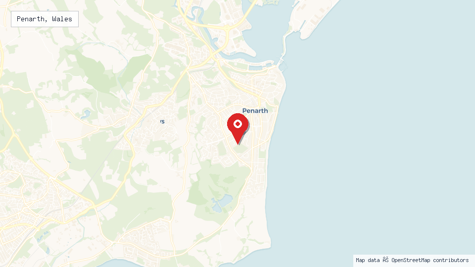 Street map of Penarth, Wales with location pin