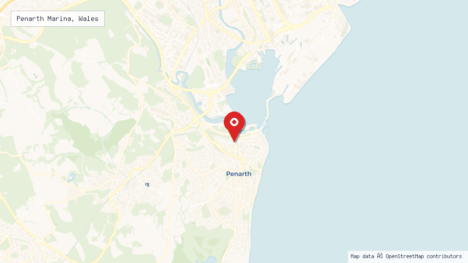 Street map of Penarth Marina, Wales with location pin