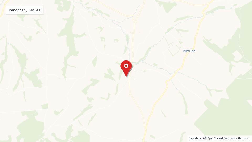 Street map of Pencader, Wales with location pin
