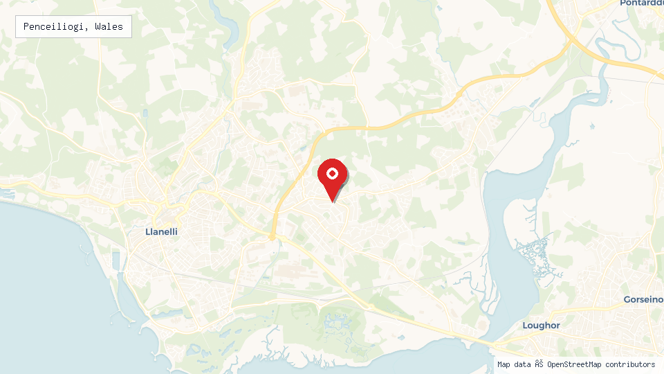 Street map of Penceiliogi, Wales with location pin