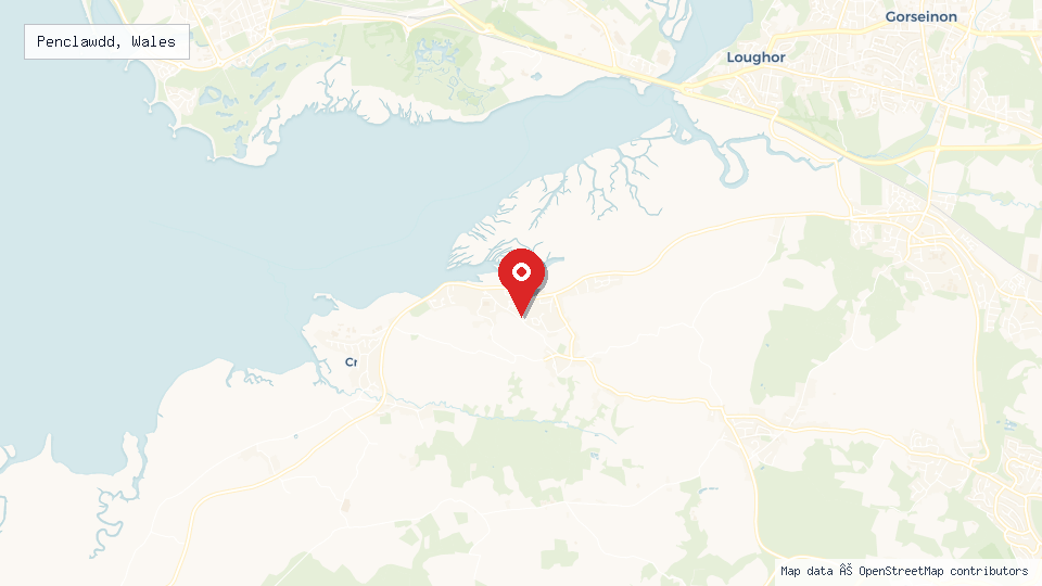 Street map of Penclawdd, Wales with location pin