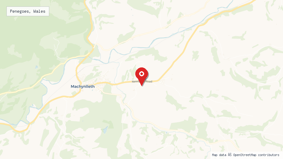 Street map of Penegoes, Wales with location pin