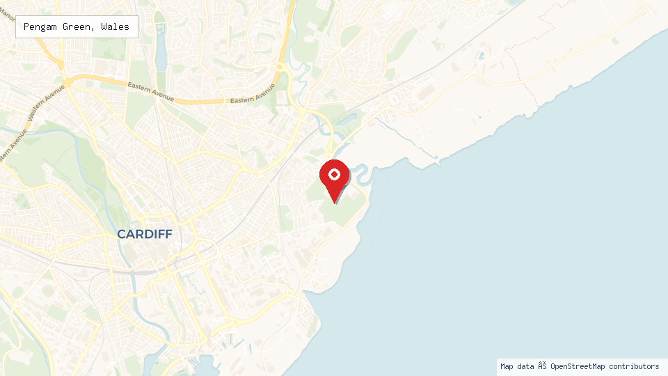 Street map of Pengam Green, Wales with location pin
