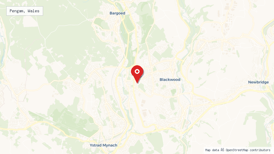 Street map of Pengam, Wales with location pin