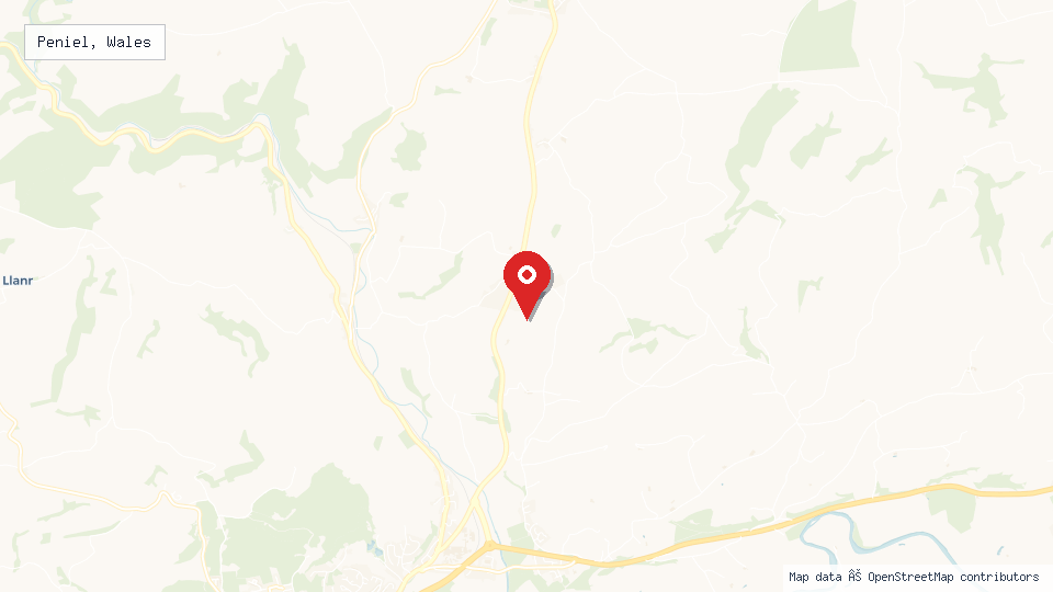 Street map of Peniel, Wales with location pin
