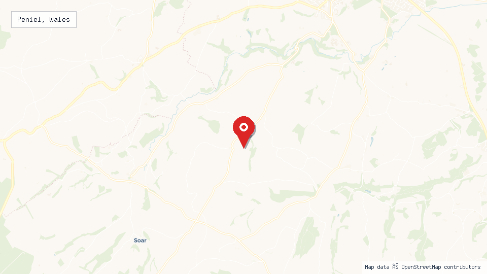 Street map of Peniel, Wales with location pin