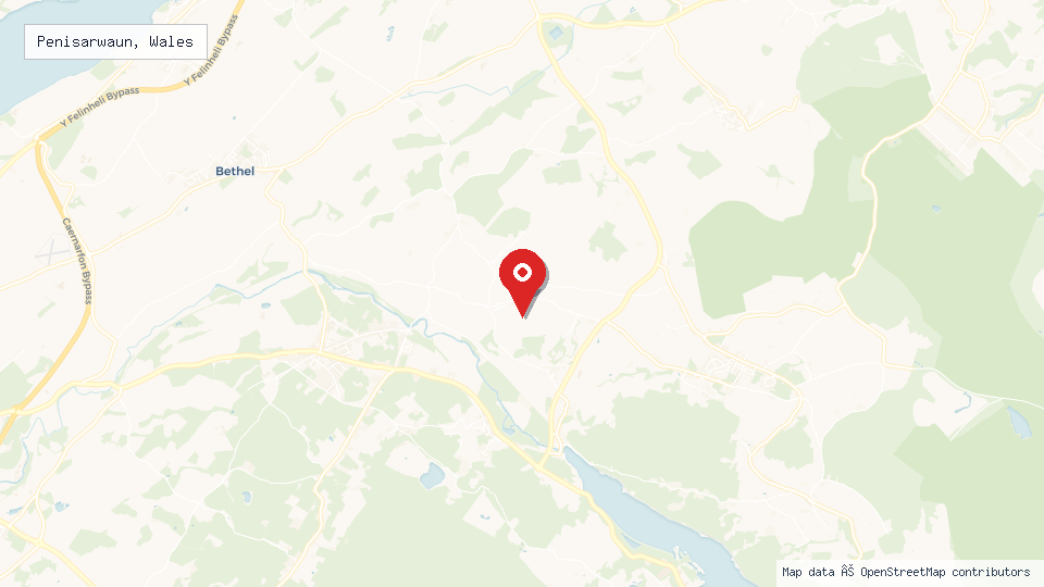 Street map of Penisarwaun, Wales with location pin