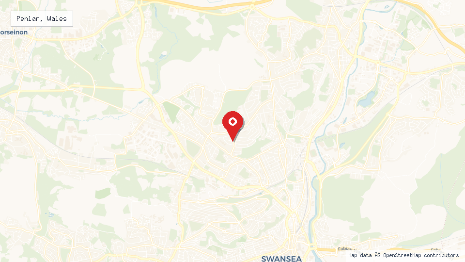 Street map of Penlan, Wales with location pin