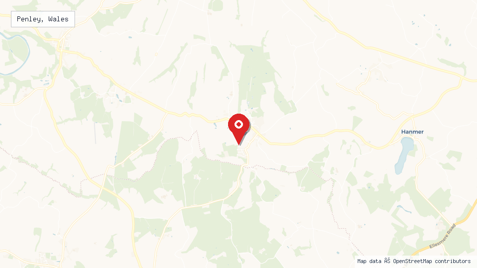 Street map of Penley, Wales with location pin