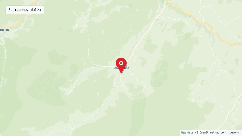 Street map of Penmachno, Wales with location pin