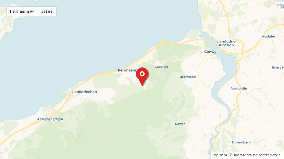 Street map of Penmaenmawr, Wales with location pin