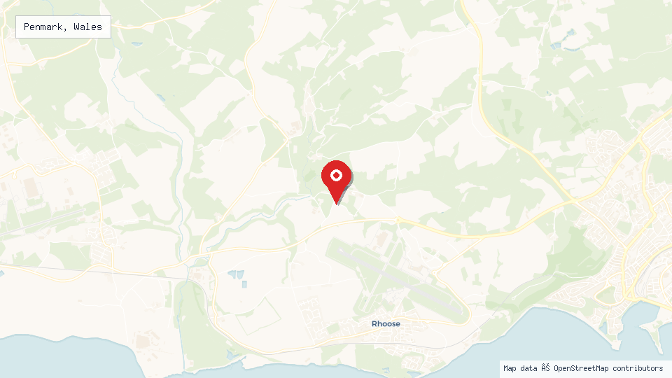 Street map of Penmark, Wales with location pin