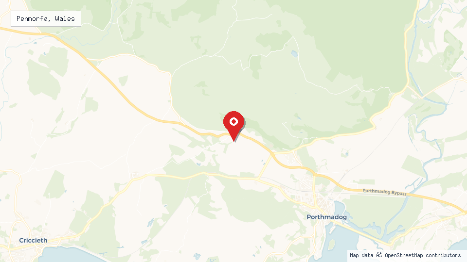 Street map of Penmorfa, Wales with location pin
