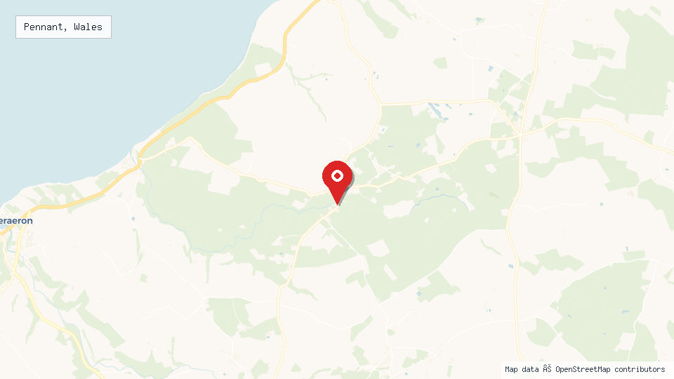 Street map of Pennant, Wales with location pin