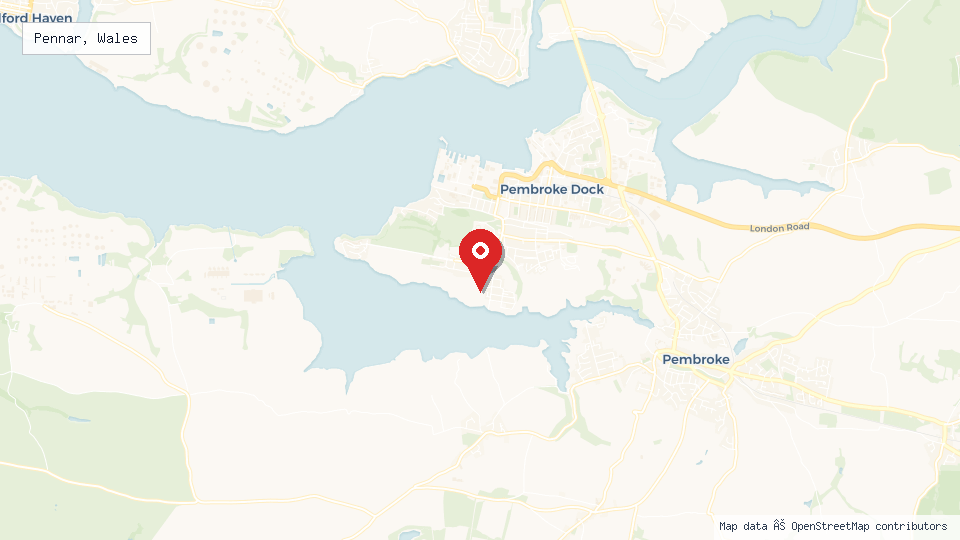 Street map of Pennar, Wales with location pin