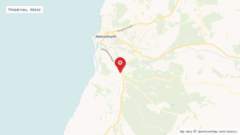 Street map of Penparcau, Wales with location pin