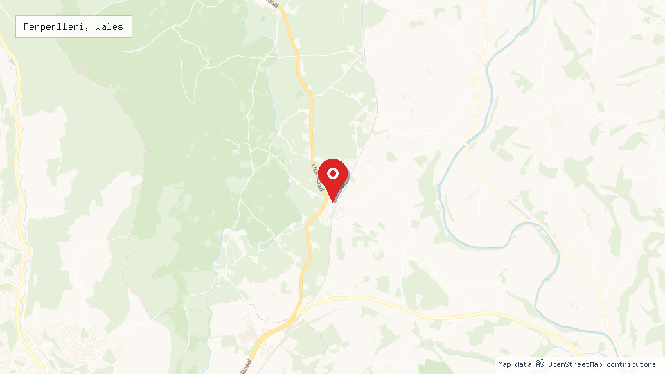 Street map of Penperlleni, Wales with location pin