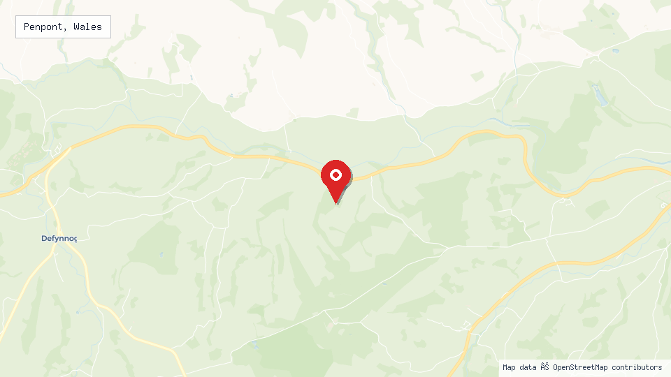 Street map of Penpont, Wales with location pin