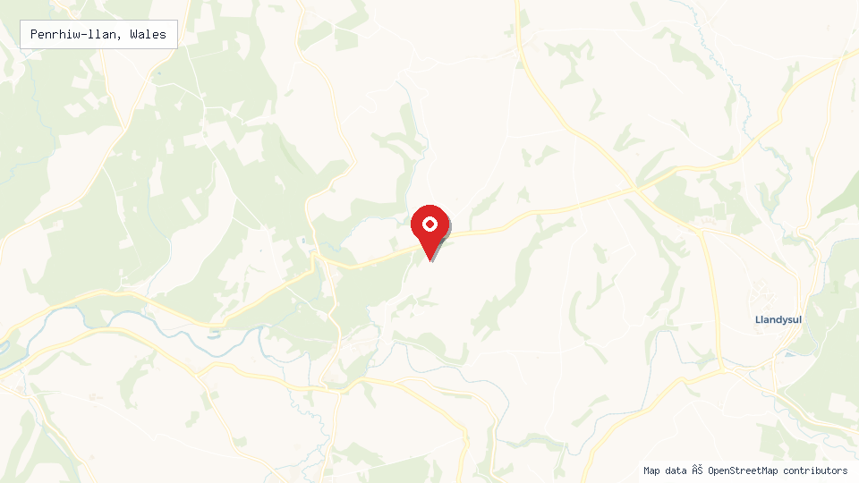 Street map of Penrhiw-llan, Wales with location pin