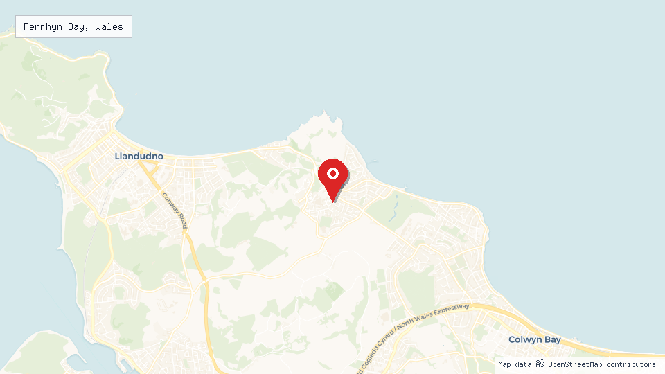 Street map of Penrhyn Bay, Wales with location pin
