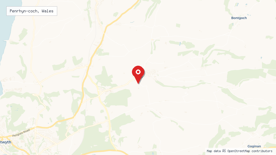 Street map of Penrhyn-coch, Wales with location pin