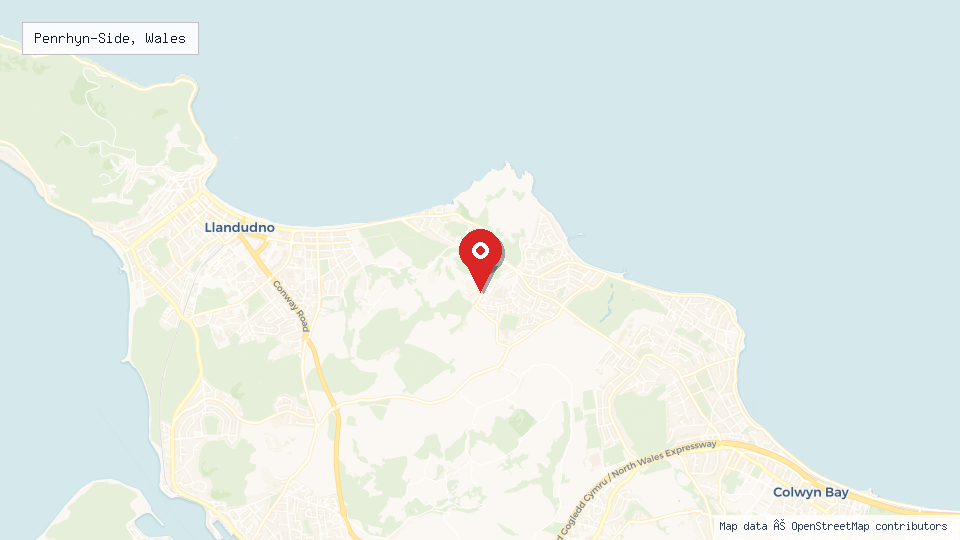 Street map of Penrhyn-Side, Wales with location pin