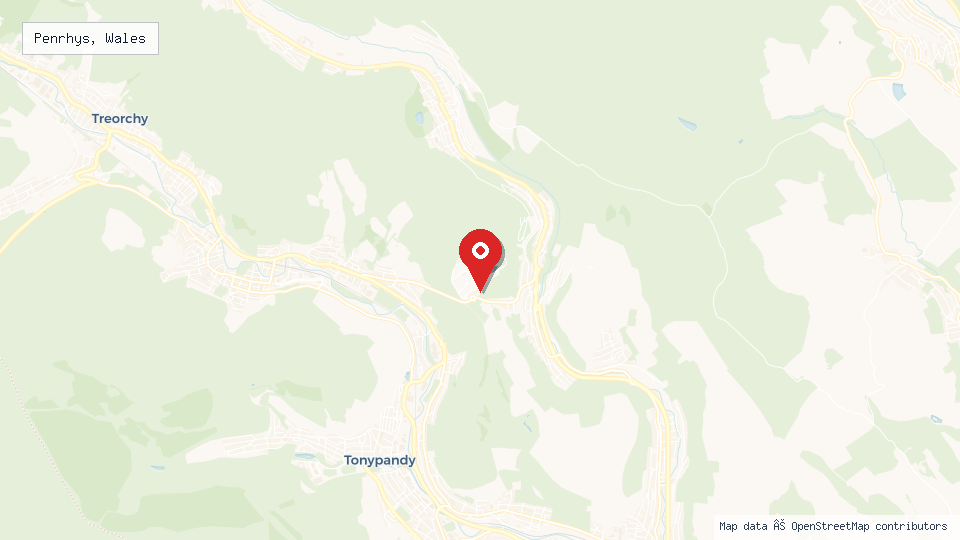 Street map of Penrhys, Wales with location pin