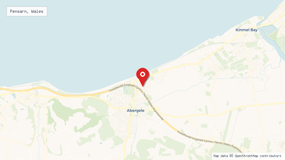 Street map of Pensarn, Wales with location pin