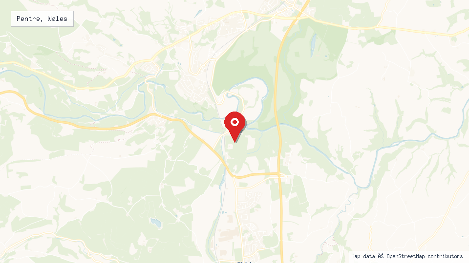 Street map of Pentre, Wales with location pin