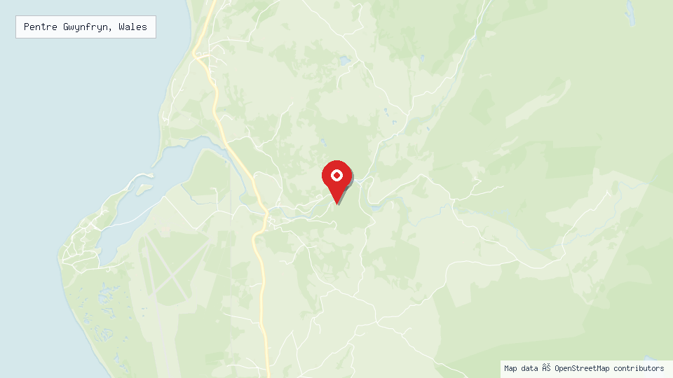 Street map of Pentre Gwynfryn, Wales with location pin